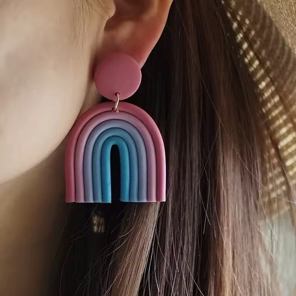 Boho Rainbow Arch Dangle Studs - Handmade Earrings - Picture 4 of 5